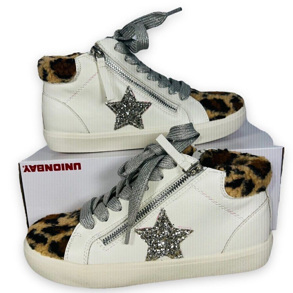 Unionbay Emma High-Top Sneaker White / Leopard Sherpa Women's 7